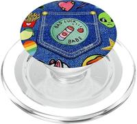 Blue Denim Patch Pattern Bad Luck Babe 90s Diseño estético PopSockets PopGrip para MagSafe