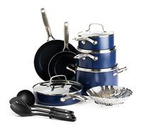 Blue Diamond Cookware - Juego de ollas y sartenes antiadherentes de cerámica con infusión de diamante, 14 Piezas, Incluye Sartén Cazuela Sartén Utensilios, sin PFAS,apto para horno y lavavajillas,azul