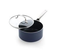 Blue Diamond Induction Diamond Ceramic cacerola 16 cm/1,58 L con tapa de vidrio, sin PFAS, apta para inducción, horno y lavavajillas, azul