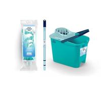 Blue Dolphin - Fregona con Palo Plegable y Cubo con Ruedas de 14L y Ruedas Giratorias Set de Limpieza Sostenible con Microfibra Reciclada Ideal para Hogar y Suelos