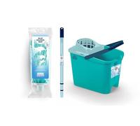 Blue Dolphin - Fregona con Palo Plegable y Cubo con Ruedas de 14L y Ruedas Giratorias Set de Limpieza Sostenible con Microfibra Reciclada Ideal para Hogar y Suelos