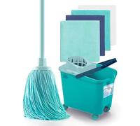 Blue Dolphin - Fregona con Palo Plegable y Cubo con Ruedas más 4 bayetas de Microfibra reciclada Set de Limpieza sostenible del hogar para Suelos y Todo Tipo de Superficies