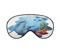 Blue Dolphin Ocean Sleep Mask Cute Animal Blindfold para dormir Elástico Blackout Eye Mask Cover para toda la noche de sueño, viaje y siesta
