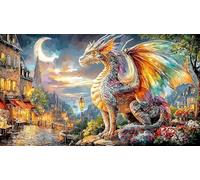 Blue-Dragon-amidst-Flowers-and-Moon Puzzle de 1000 Piezas para Adultos Regalo para Mujeres y Hombres Idea Actividad en casa 70x50/1000pcs