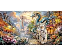 Blue-Dragon-and-White-Tiger-in-Clouds 1000 Piezas Puzzle de Papel Reciclado Juego Educativo relajación para Adultos y niños de 12 años y más 38x52/1000pcs