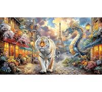 Blue-Dragon-and-White-Tiger-in-Clouds 1000 Piezas Puzzle Familiar Desafiante y Divertido Papel Reciclado para Adultos 70x50/1000pcs