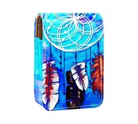 Blue Dreamcatcher Boho Hippie Lip Gloss Holder Estuche portátil Mini Lipstick Storage Box Travel Lipstick Organizer Case with Mirror for Women, Varios colores, 9.5x2x7 cm/3.7x0.8x2.7 in
