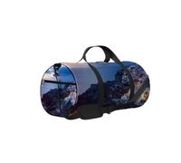 Blue Dusk con vistas a Amoudi Bay Oia Santorini Bolsa de deporte Bolsa de deporte impermeable Bolsa de gimnasio con correa para el hombro Cremallera 2 bolsillos laterales para hombres y mujeres, bolsa