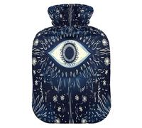 Blue Evil Eye - Botella de agua caliente con funda de forro polar suave, bolsa de agua caliente para aliviar el dolor de cuello y hombros, terapias frías y calientes, talla L