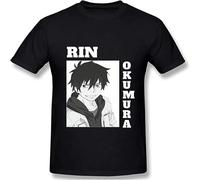 Blue Exorcist Men's Summer Cool Short Sleeve tee Costume Breathable Cotton Light Beach T Shirt Black S