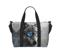 Blue Eyes - Bolsa de gimnasio con estampado de lobo para mujer, bolsa de fin de semana, bolsa de artículos personales, bolsa de hombro para mujeres y hombres, Negro -, Talla única