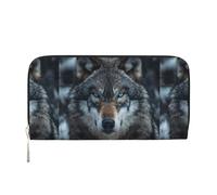Blue Eyes - Cartera larga con estampado de lobo para mujer, bolso de mano de gran capacidad con bolsillo con cremallera