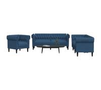 Blue Fabric 3 Piece Sofa Set Modern Living Room Furniture with Comfortable Seating and Sturdy Wood Legs for Home Decor and Relaxation