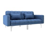 Blue Fabric Convertible Sofa Bed with Storage Ottoman, 3-Position Recliner, Guest Bed for Small Spaces, Modern Living Room Furniture with Metal Legs and Wood Frame