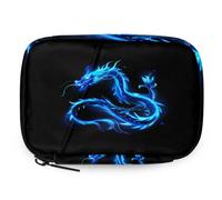 Blue Fire - Organizador de pastillas de dragón chino con cremallera, bolsa de almacenamiento diario de vitaminas, portátil, 8 ranuras, pastillero semanal, soporte para suplementos para el hogar