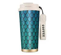 Blue Fish Scale - Botella de agua con tapa con pajilla, acero inoxidable, boca ancha, aislada, a prueba de fugas, para mujer, color blanco