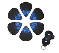 Blue Flame - Juego de 6 púas de celuloide de diferentes grosores con soporte para púas de guitarra, púas de guitarra personalizadas para guitarra acústica, guitarra eléctrica, bajo, ukelele