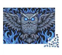 Blue Flame Owl Art Print Puzzles Imposible,desafío para Adultos Entretenimiento Creativo 1000 Piezas Obra De Arte De Juego De para Adultos Y Niños A Partir De 12 Años 52x38cm/1000pcs