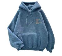 Blue Fleece Hoodie for Women, Korean Style, Trendy Student Loose BF Wind Winter Warm Thickened with Hooded Top Outerwear