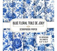 Blue Floral Toile De Jouy Scrapbook Paper: 20 Double-Sided Decorative Craft Paper Sheets with 10 Elegant Vintage Designs for Card Making, Origami, Junk Journals, Crafting & More | 8.5 x 8.5