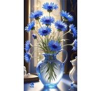 Blue Floral Vase Diamond Art Kits,5D Diamond Painting Kits for Adults,DIY Full Round Drill diamond painting kits For Beginners Rhinestone Embroidery Picture Art for Home Decor 30x70 cm