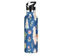 Blue Flower - Botellas de agua reutilizables con diseño de cactus de alpaca a prueba de fugas y sin BPA, 20 onzas con popote, aislamiento de doble pared a prueba de fugas, para la escuela y deportes