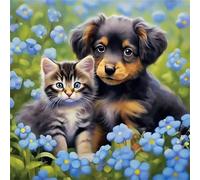 Blue Flowers Dog Jigsaw Puzzle 35 Pieces 30x30cm/12x12inch, Difficult Jigsaw Puzzles for Adults 35, Beautiful Art Work, Great Festive Puzzle Gift for Men/Women