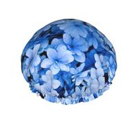 Blue Flowers - Gorro de ducha con doble banda elástica impermeable con orejas con volantes, para cocina, a prueba de aceite, se puede reutilizar