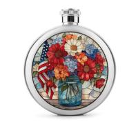 Blue Flowers in Mason Jar - Petaca de acero inoxidable con diseño de bandera estadounidense para licor, botella de vino portátil de bolsillo redondo para bebida, 5 onzas