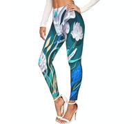 Blue Fly - Leggings elásticos para mujer, con estampado de libélula, no se transparentan, Negro, S