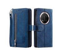 (Blue) For Honor Magic7 Lite 5G/ X9c 5G Case PU Leather Phone Cover with Zipper Wallet 9 Card Slots
