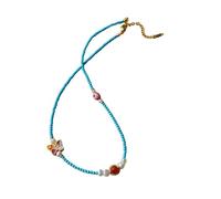Blue for Women, Womens Gold Turquoise Butterfly and White Pearl Necklace 47.5CM, Cubic Zirconia