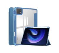 (Blue) For Xiaomi Pad 6/ Pad 6 Pro Stand Tablet Case PU Leather + TPU + Acrylic Clear Smart Cover with Pen Slot