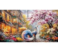Blue-Fox-Amid-Pink-Cherry-Blossoms 1000 Piezas Puzzle Adultos Juego Familiar Divertido Desafiante Papel Reciclado para Regalos 70x50/1000pcs