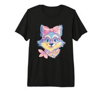 Blue Fox Retrato Animal Lover Graphic Pink Glasses Bow Camiseta Premium