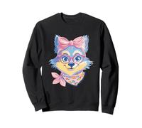 Blue Fox Retrato Animal Lover Graphic Pink Glasses Bow Sudadera