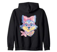 Blue Fox Retrato Animal Lover Graphic Pink Glasses Bow Sudadera con Capucha