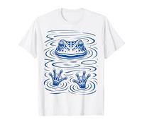 Blue Frog Swimming Pond Ripples Funny Wildlife Art Camiseta