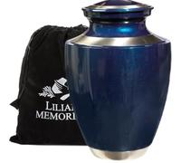Blue Funeral urna por Liliane Memorials - Urna para cenizas crematorias para cenizas humanos - hecho a mano en latón - apto para cementerio entierro o Nicho - tamaño grande para restos de adultos de hasta 200 libras - Océano azul modelo