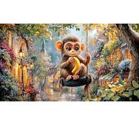 Blue-Glowing-Monkey-with-Starry-Eyes 1000 Piezas Puzzle Reciclado Decoración Mural Hermosa Juego Educativo para Adultos Desafiante 38x52/1000pcs