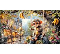 Blue-Glowing-Monkey-with-Starry-Eyes Puzzle Adultos 1000 Piezas Papel Reciclado Juego Familiar Desafiante para Adultos y niños de 12 años 38x52/1000pcs