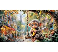 Blue-Glowing-Monkey-with-Starry-Eyes Puzzle para Adultos y niños 1000 Piezas Papel Reciclado Juego Educativo Desafiante Actividad en casa 38x52/1000pcs