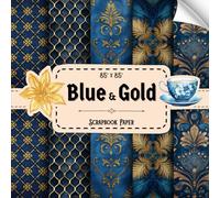 Blue & Gold Scrapbook Paper: 20 Double Sided Sheets, Luxury Pattern for Wrapping, Card Making, DIY Projects, Origami, & More