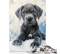 Blue Great Dane Puppy Painting Winter Dog Decor Rompecabezas Imposible,desafío for Adults Juego Educativo 1000 Piezas Obra De Arte De Juego De para Adultos Y Niños Mayores De 12 Años 300pcs (40x28cm