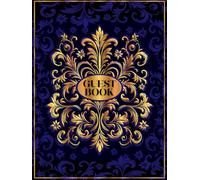 Blue Guest Book, Black Damask and Gold, Luxury, Perfect for Weddings, Birthdays, Holidays, Parties, Funerals, Parties, Remembrances, Open Houses, ... page for 5 guests, can record over 480 guests
