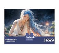 Blue-Haired Anime Girl 1000 Stück Premium-Karton Puzzle Blue-Haired Fantasy Girl Stressabbau Familienspiel Puzzles Für Erwachsene Und Kinder 38x26cm/1000pcs