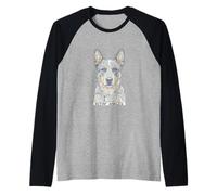 Blue Heeler Australian Ganado Perro Outback Mosaico Camiseta Manga Raglan