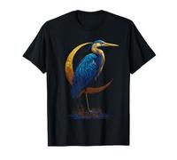 Blue Heron Celestial Crescent Moon Observador de Aves Camiseta