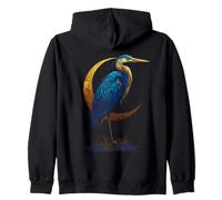 Blue Heron Celestial Crescent Moon Observador de Aves Sudadera con Capucha