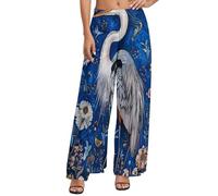 Blue Heron Floral Garden Palazzo Pantalones para mujer, cómodos pantalones holgados de pierna ancha para mujer, pantalones casuales para descansar, Style-36, Small